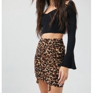 Mesh Ruched Cheetah Mini Skirt